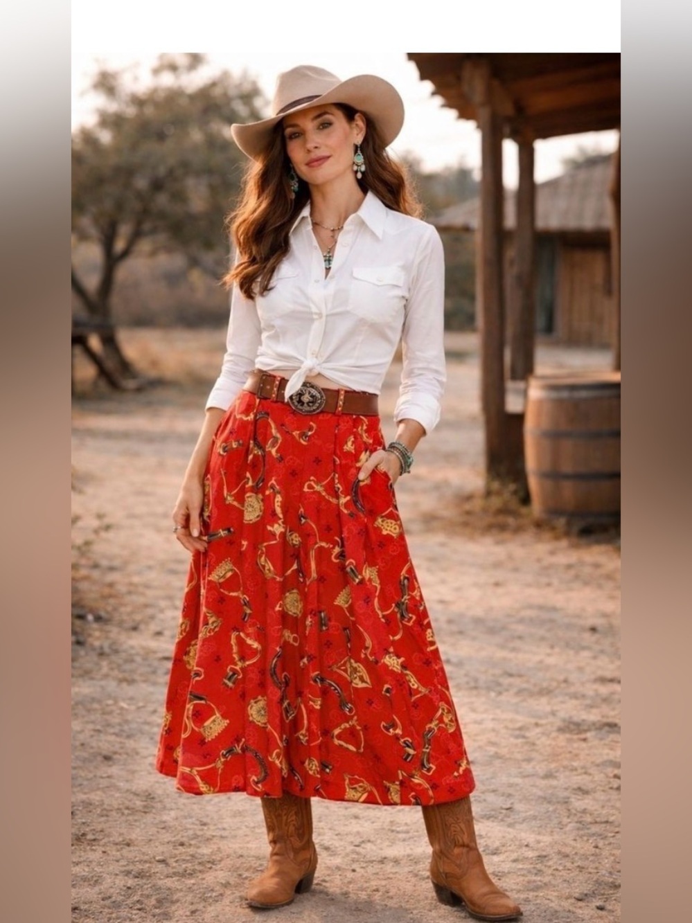 VTG CHAUS Womens‎ Skirt 8 Red Equestrian Riding Pleated Midi Western Cowgirl